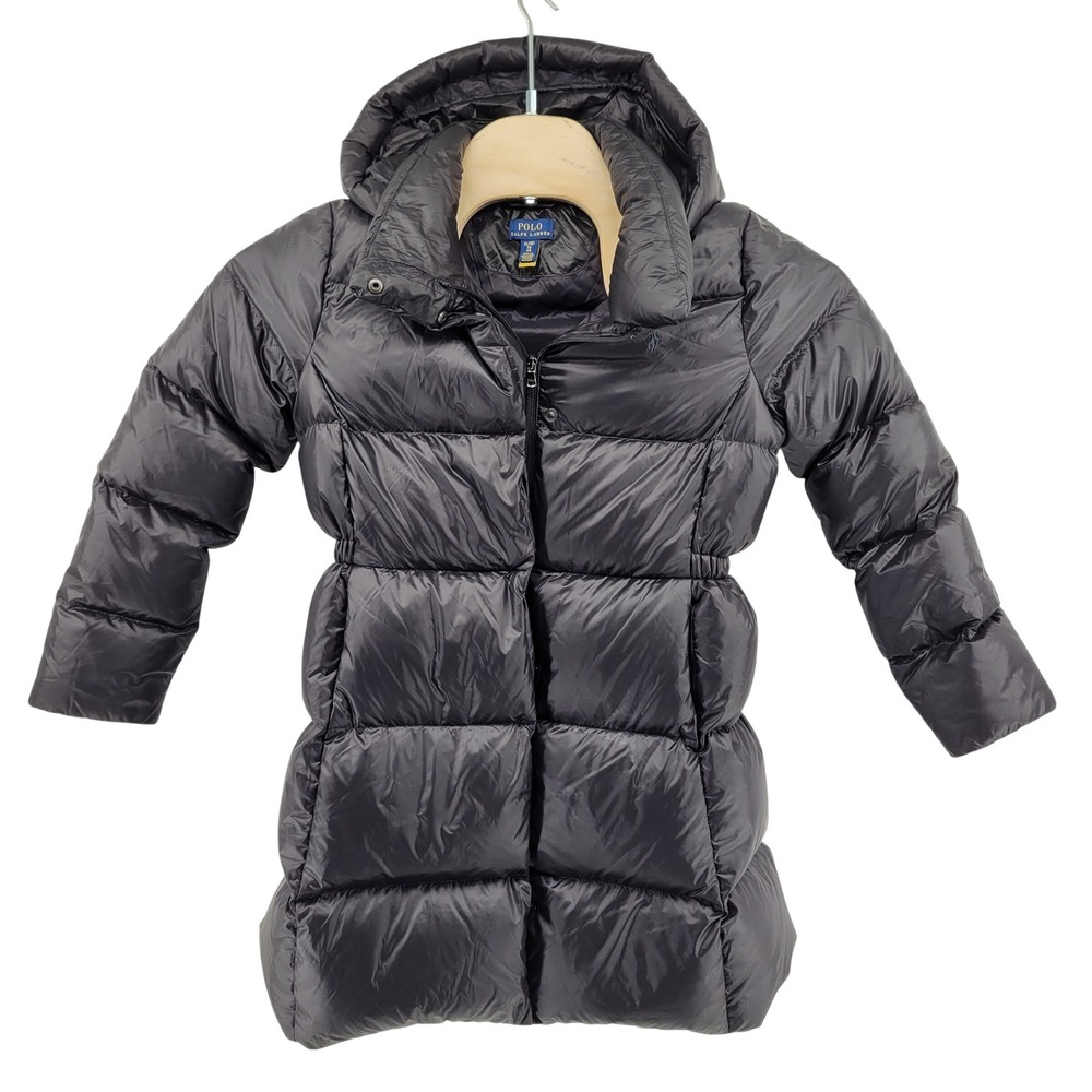 Polo Ralph Lauren Girls XL‎ (16) Down Puffer Jacket Long Black Parka Hooded Coat
